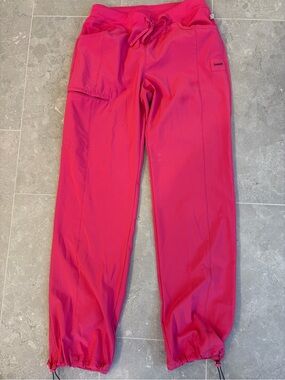 Bright Pink Drawstring Cargo Jogger Pants- medium tall
